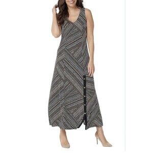 Susan Graver | Dresses | Susan Graver Womens Printed Liquid Knit Belted Maxi  Dress Oat Regular | Poshmark